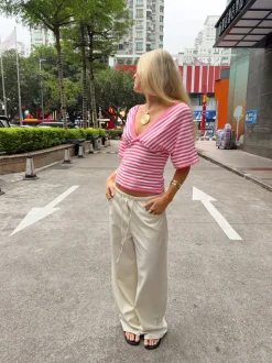 Scandivv bluse med striber - Pink/hvid