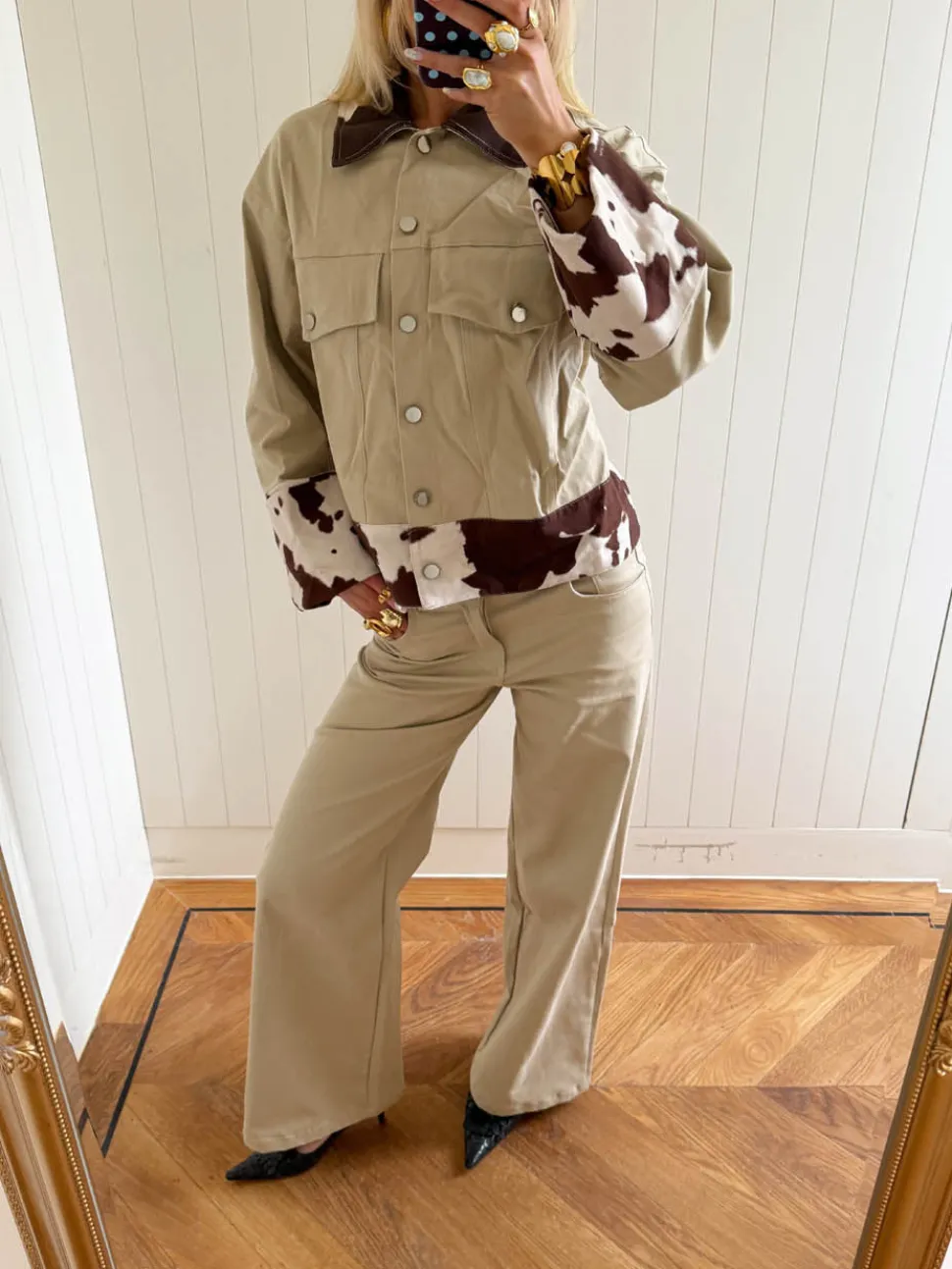 Scandivv jeans med koprint - Beige