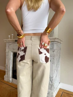 Scandivv jeans med koprint - Beige