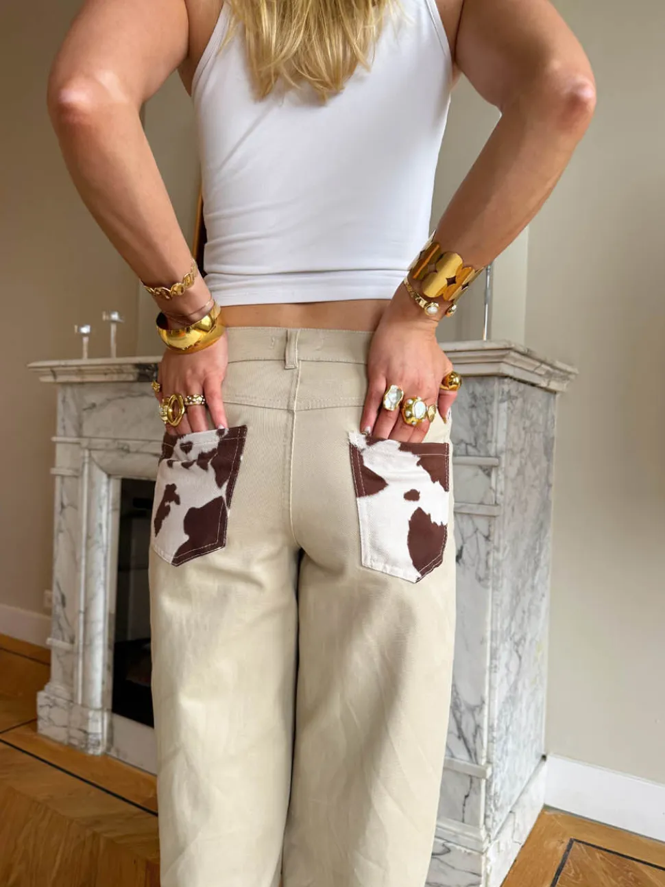 Scandivv jeans med koprint - Beige
