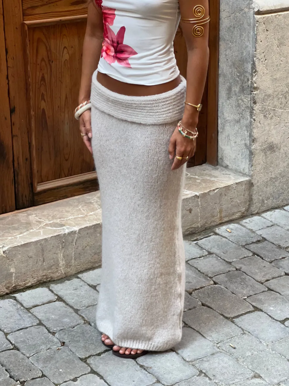 Sefina maxi strikket nederdel - Beige