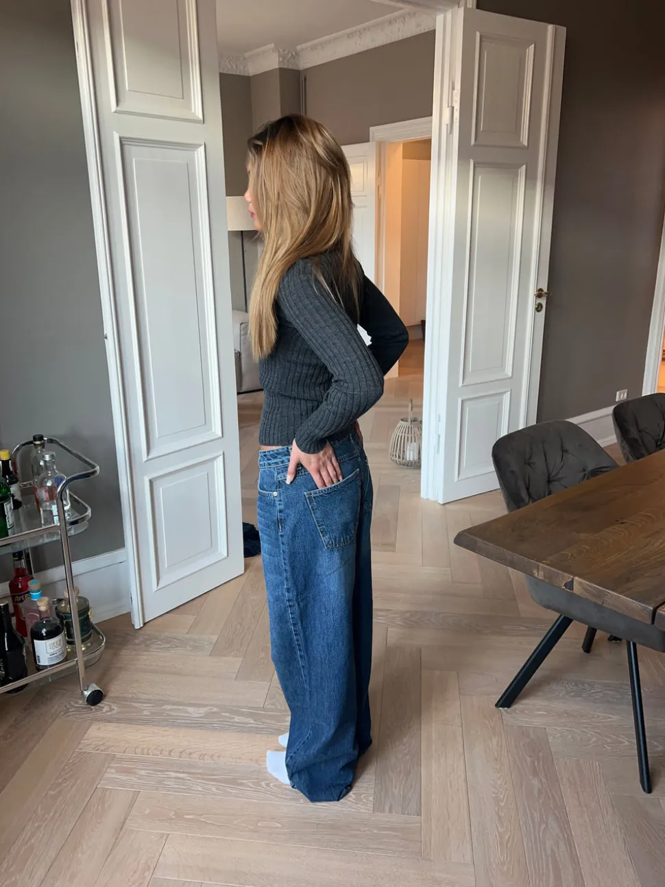 Sessa lavtaljede jeans - Blå denim