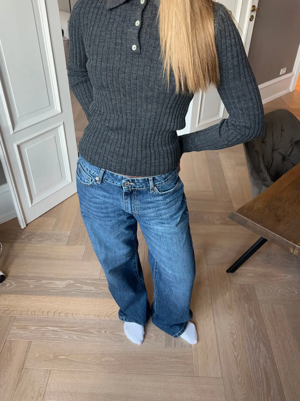 Sessa lavtaljede jeans - Blå denim