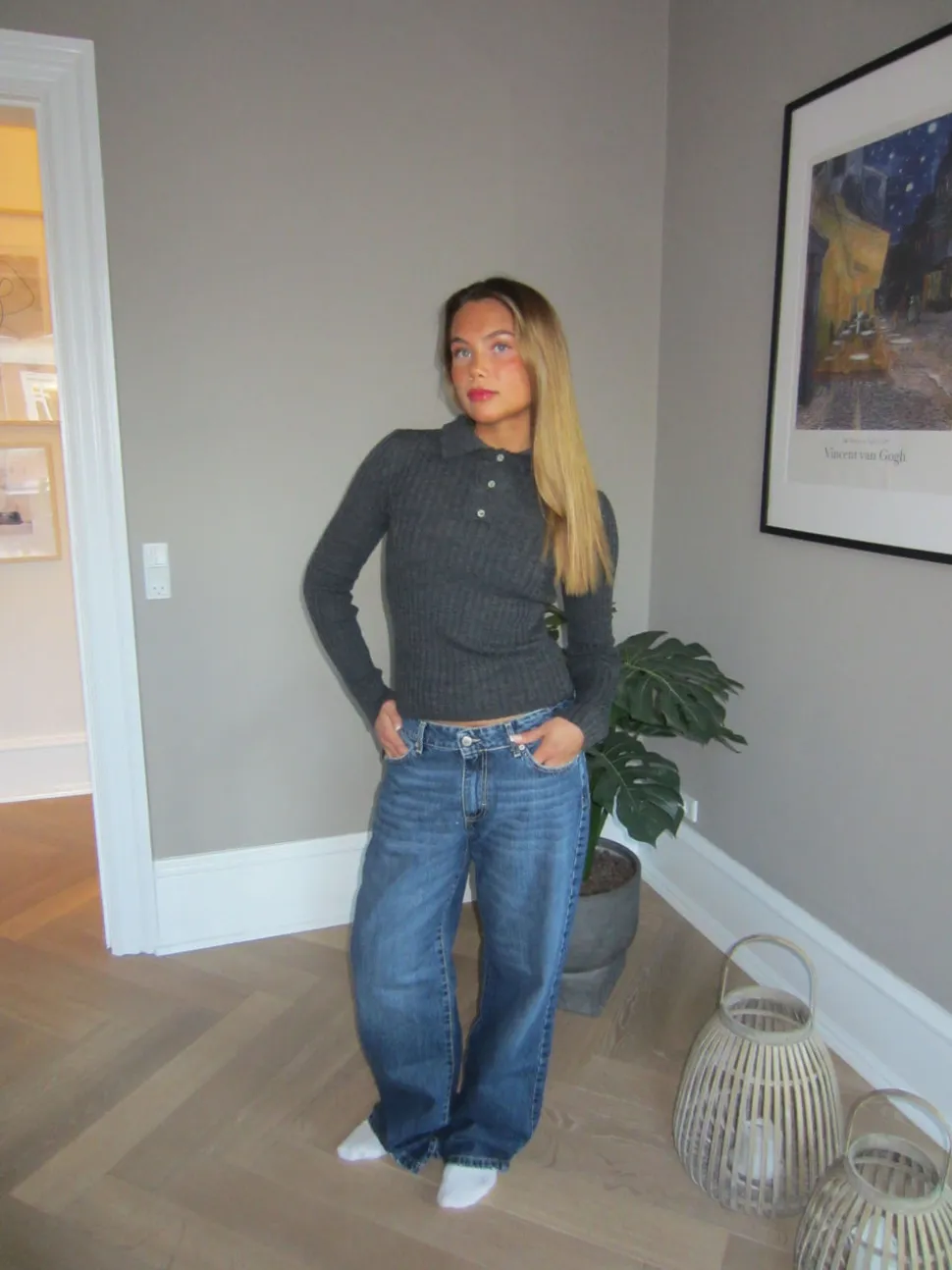Sessa lavtaljede jeans - Blå denim