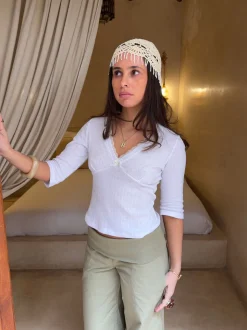 Shayla bluse med trekvartærmer - Hvid