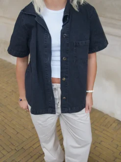 Siff kortærmet skjorte i denim - Grå