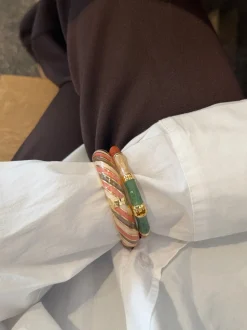 Sola armbånd med striber - Grøn/off white/brun/guld