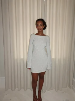 Solange glitterkjole med åben ryg - Sølv