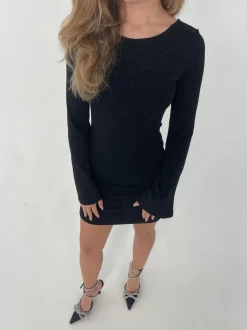 Solange glitterkjole med åben ryg - Sort