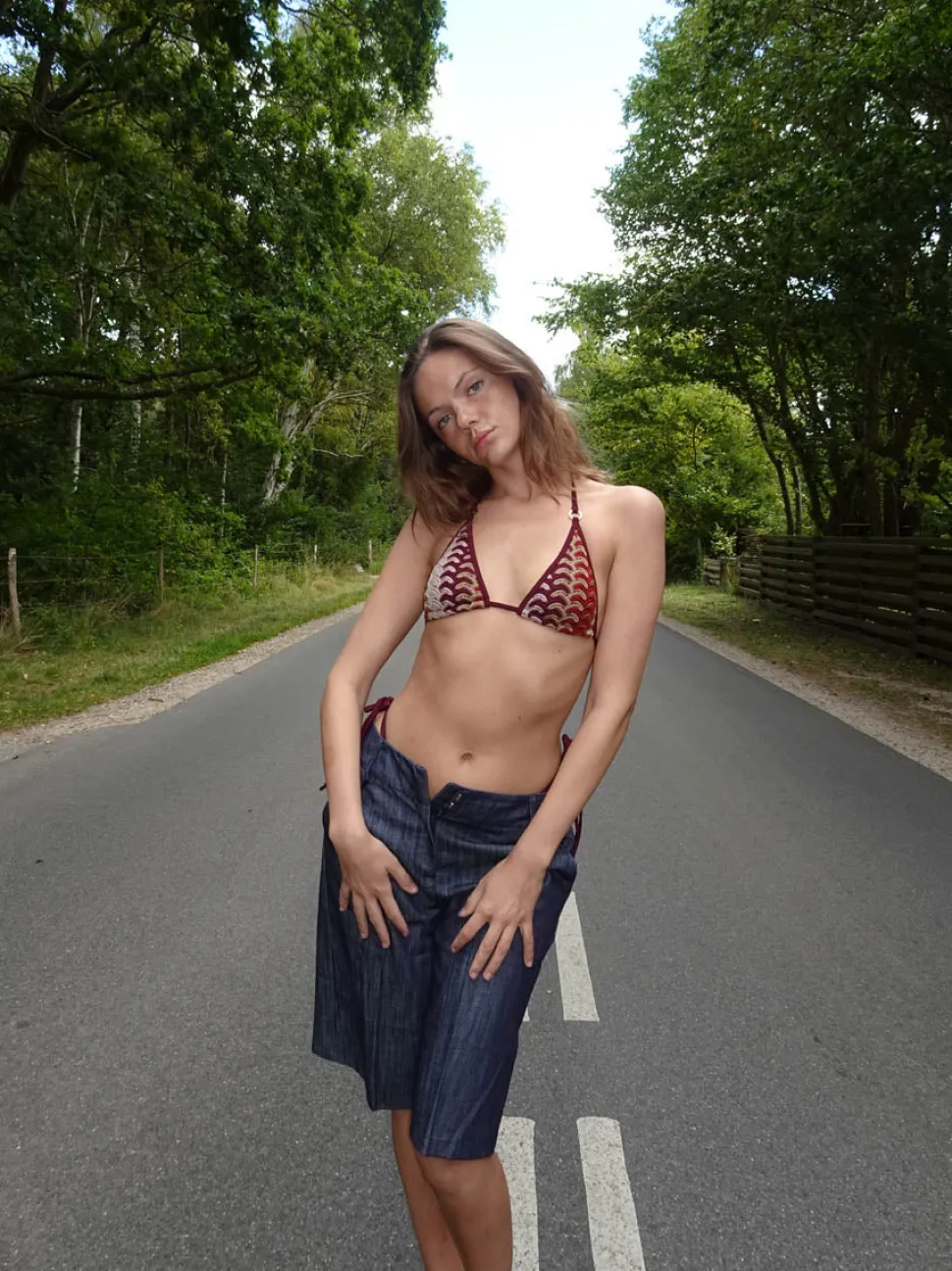 Soleil bikini med mønster - Bordeaux/orange/gul