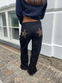 Star jeans med leopard stjerner - Sort