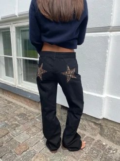 Star jeans med leopard stjerner - Sort