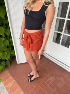 Stassy mini nederdel med bindedetalje - Orange