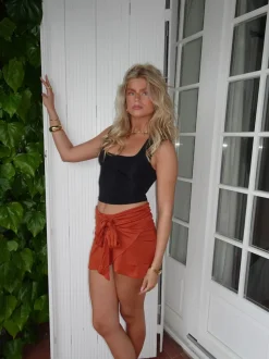 Stassy mini nederdel med bindedetalje - Orange