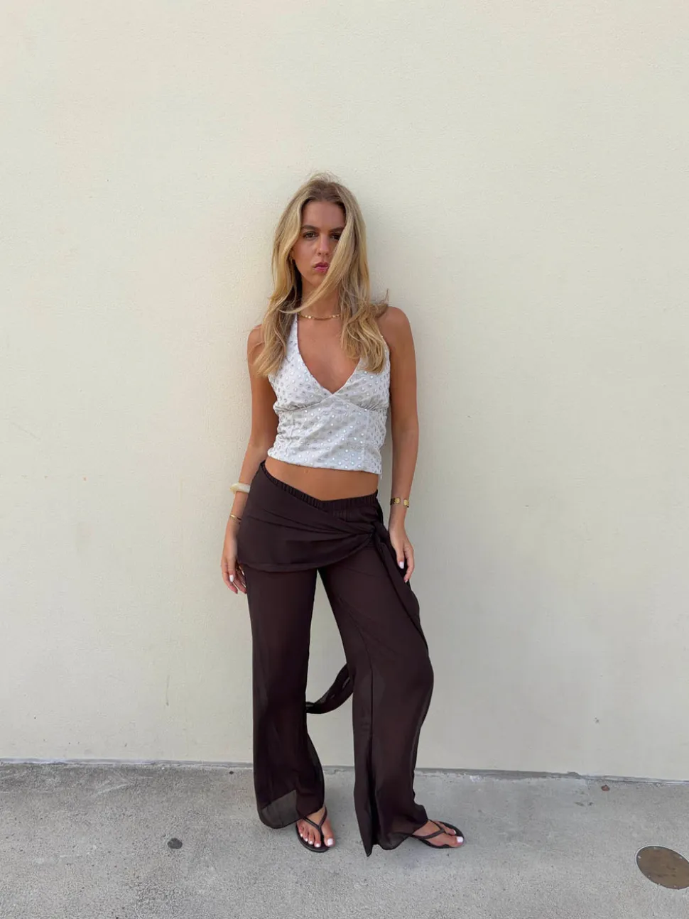 Stiney halterneck top med palietter - Beige