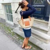 Strandtaske i flet - Beige