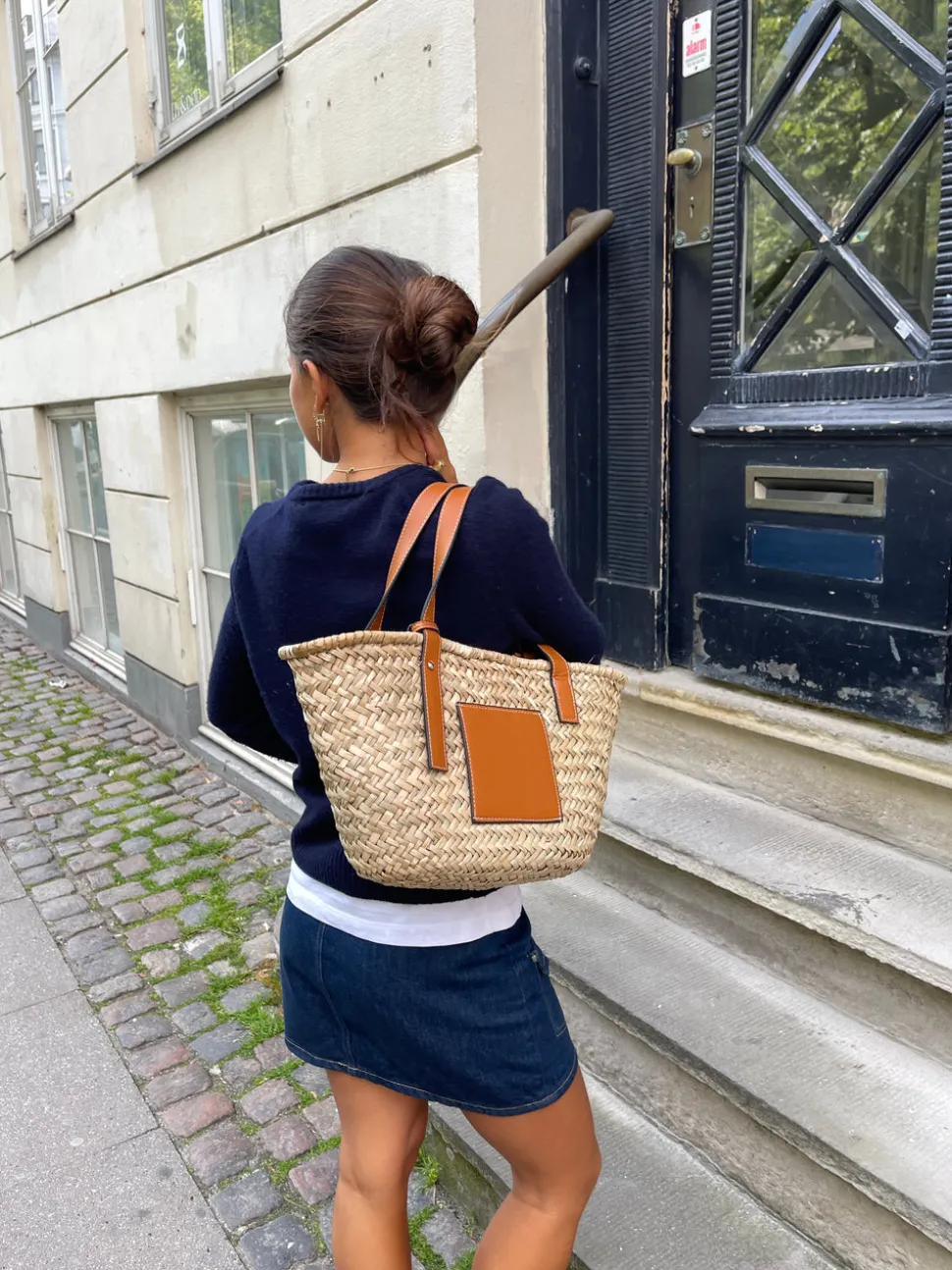 Strandtaske i flet - Beige