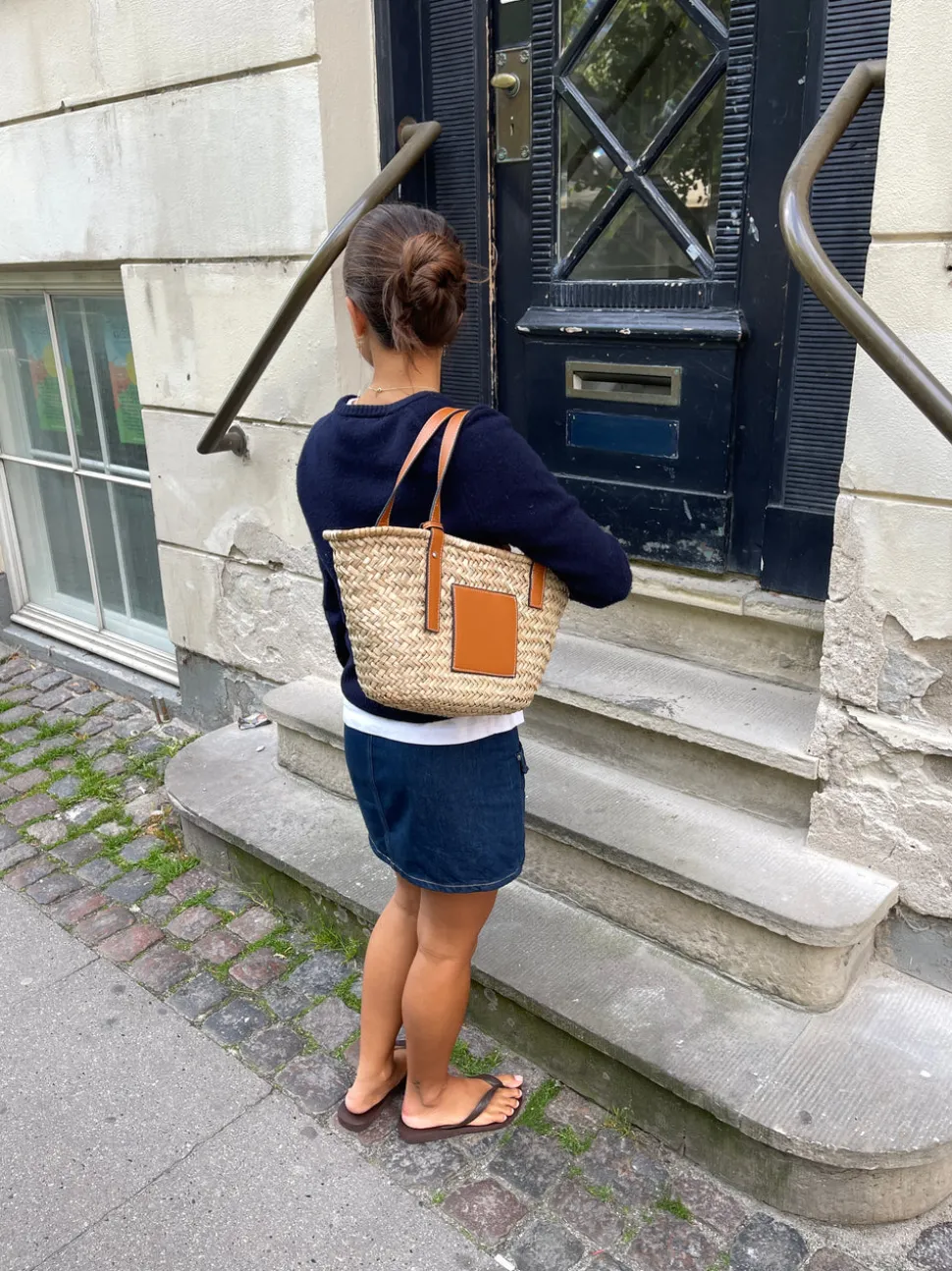 Strandtaske i flet - Beige