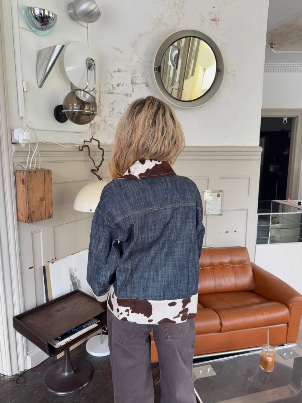 Suiva denimjakke med koprint - Blå/brun/hvid