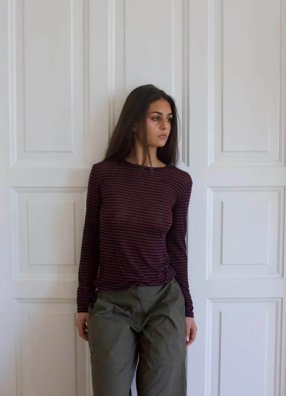 Suzy bluse med striber - Bordeaux og sort