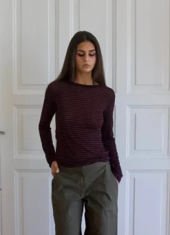 Suzy bluse med striber - Bordeaux og sort