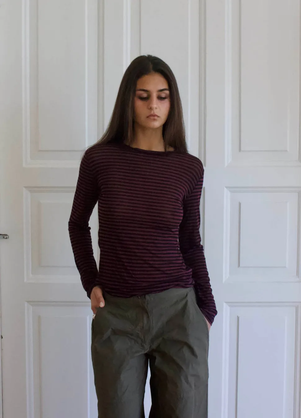 Suzy bluse med striber - Bordeaux og sort