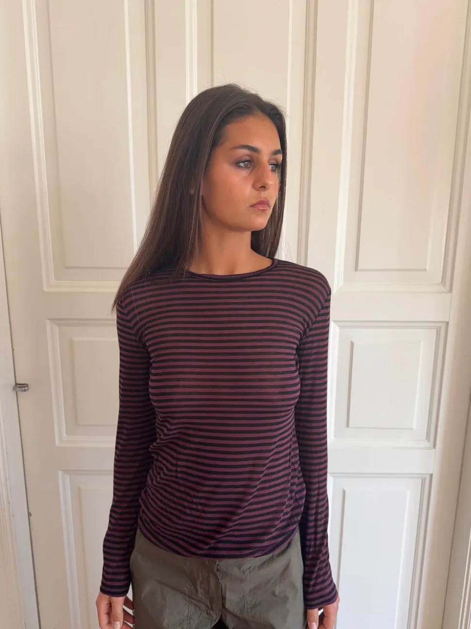 Suzy bluse med striber - Bordeaux og sort