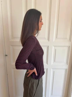 Suzy bluse med striber - Bordeaux og sort