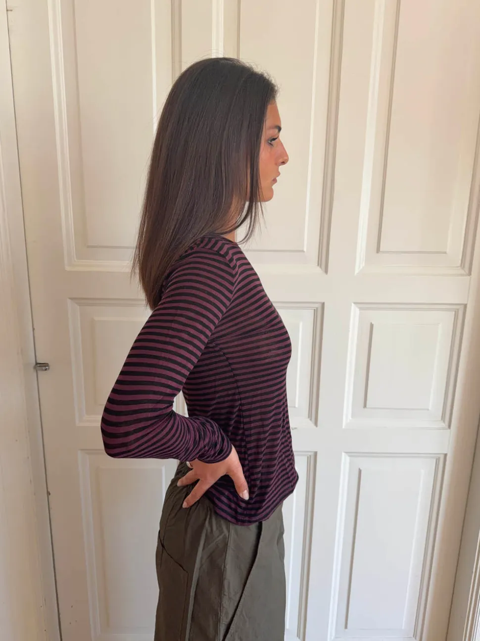 Suzy bluse med striber - Bordeaux og sort