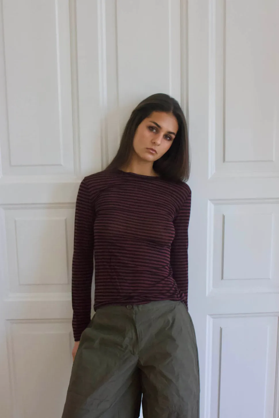 Suzy bluse med striber - Bordeaux og sort