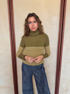 Swela striktrøje med turtleneck - Grøn/brun