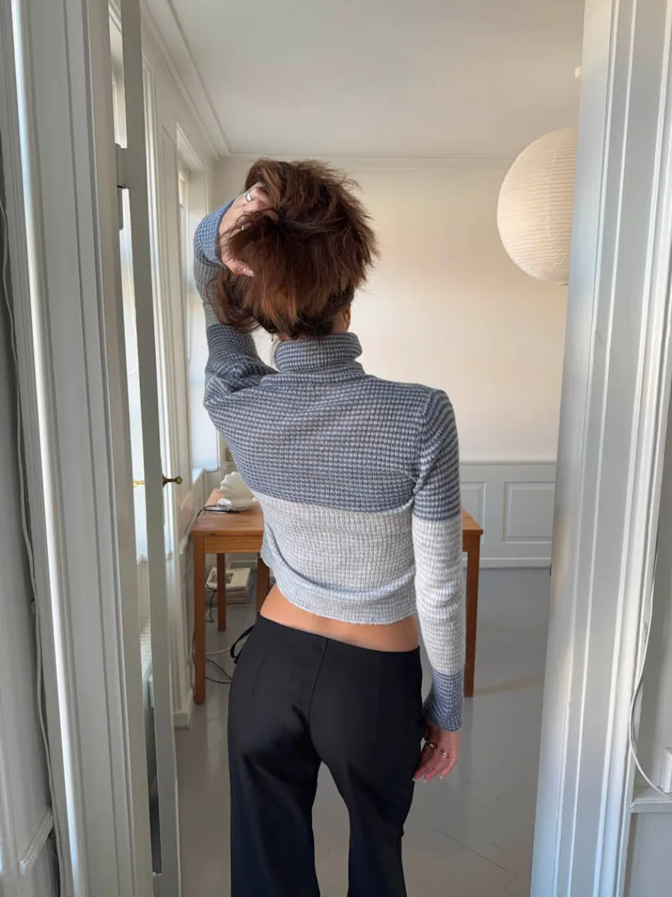 Swela striktrøje med turtleneck - Lyseblå/mørkeblå