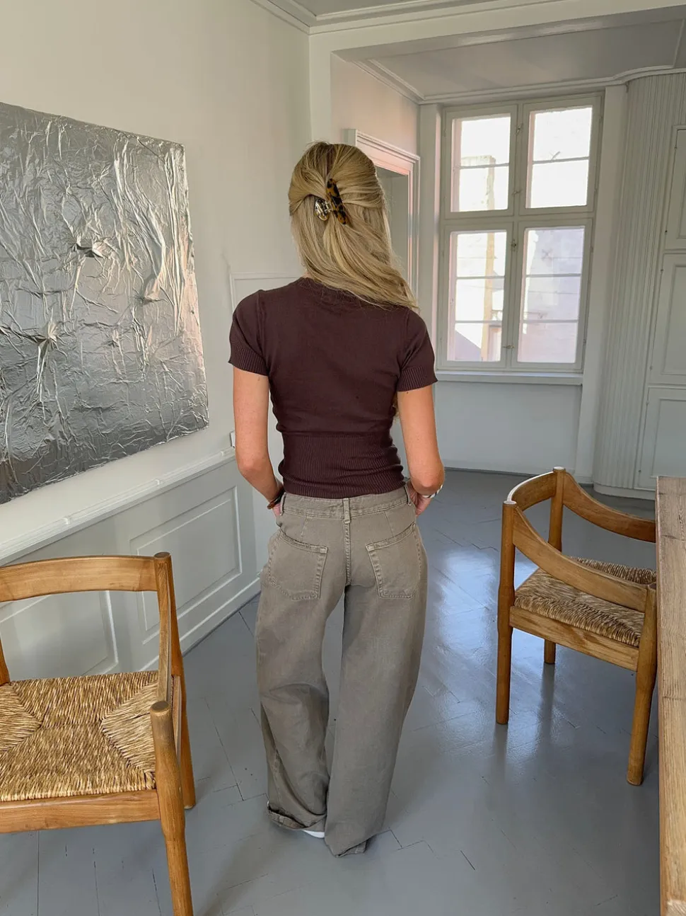 Sylvia strikket t-shirt - Brun