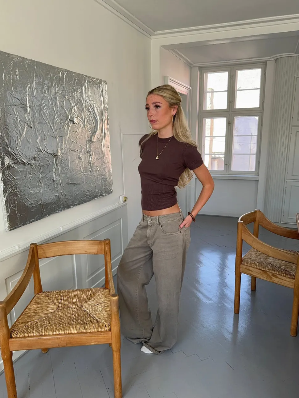 Sylvia strikket t-shirt - Brun