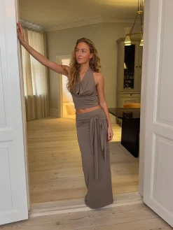 Tella halternecktop - Taupe