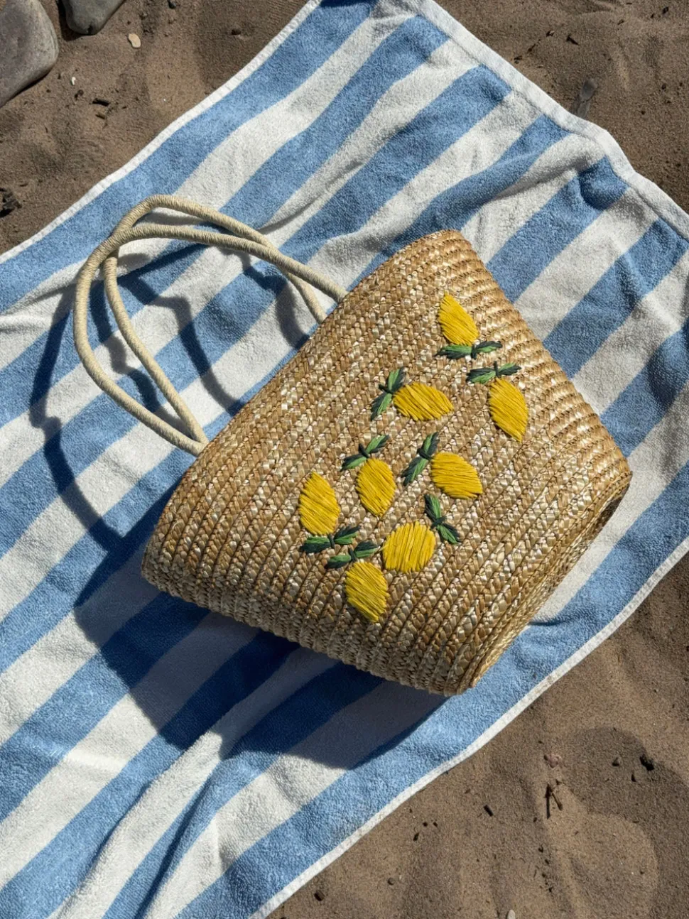 Terlizzi flettet taske med citroner - Beige/gul