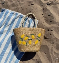 Terlizzi flettet taske med citroner - Beige/gul