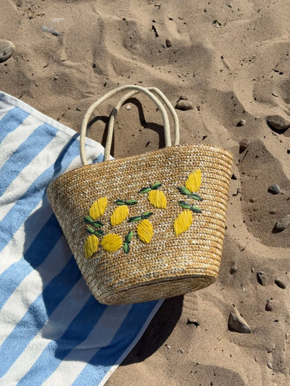 Terlizzi flettet taske med citroner - Beige/gul