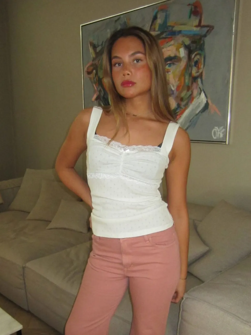 Thilda top med blondedetaljer - Hvid
