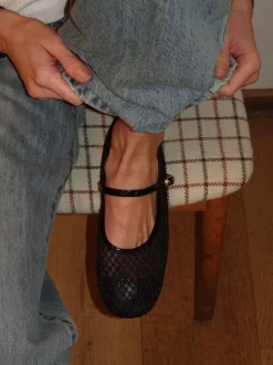 Tilda ballerinaer i mesh med spænde - Sort