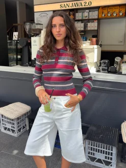 Tilina polo med striber - Rød/beige/navy