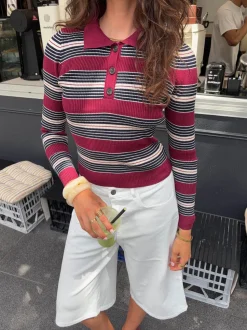 Tilina polo med striber - Rød/beige/navy