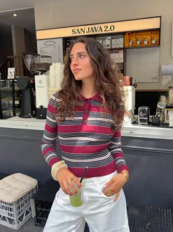 Tilina polo med striber - Rød/beige/navy