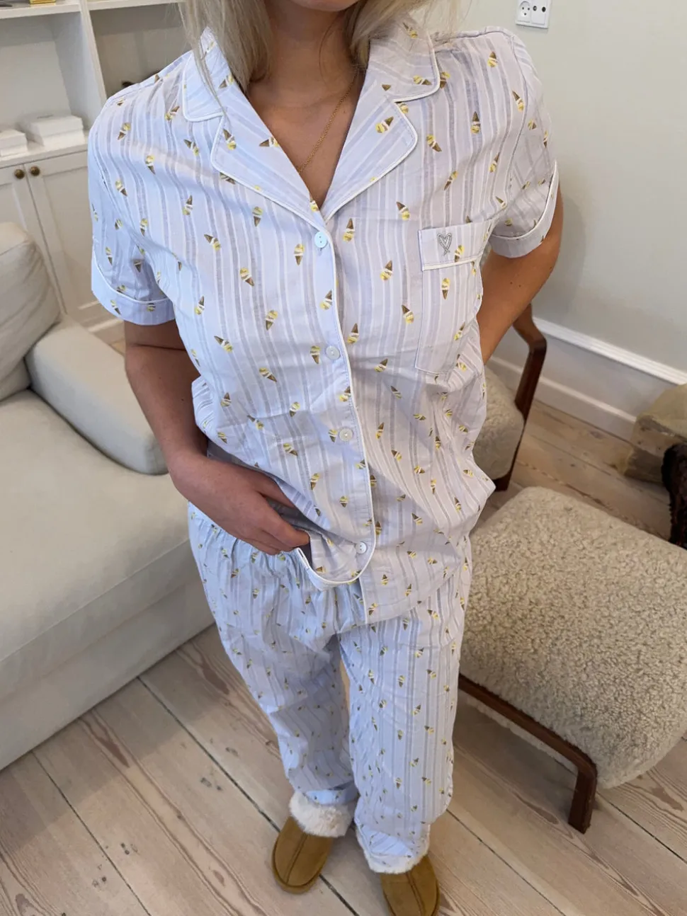 Tinna pyjamas sæt med isvafler - Blå/hvid