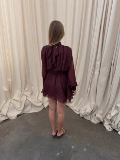Tommeline kjole med bindebånd - Bordeaux/sort
