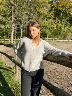 Trine cardigan i uld - Lysegrå