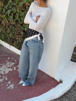 Tørklæde med polkaprikker - Sort/hvid