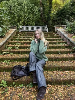 Valdamara oversized striktrøje med turtleneck - Grøn
