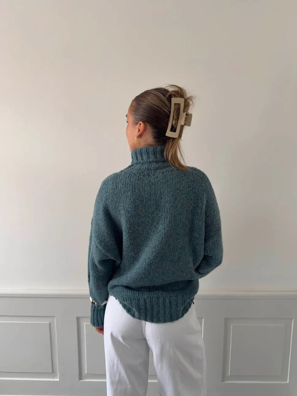 Valdamara oversized striktrøje med turtleneck - Blå