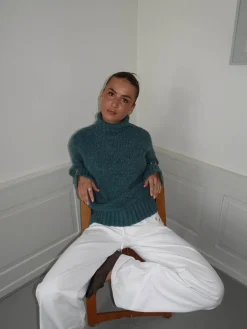 Valdamara oversized striktrøje med turtleneck - Blå